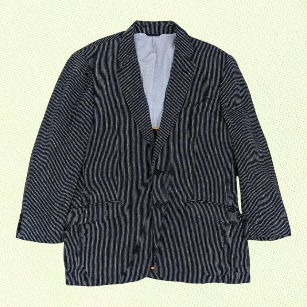 Robert Talbott Carmel‎ Linen Blazer 2Btn Half Lined Men Blue Striped L